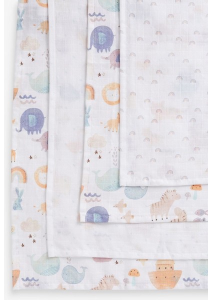 % 100 Pamuklu Beyaz Nuh’un Gemisi Desenli 4’lü Müslin Set fırsatları