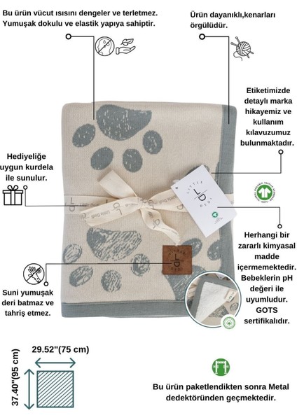 Lıttle Dedı sherpa Organik Pamuk Çift Taraflı Mint Bebek Çocuk Sevimli Pati Battaniyesi, 80X100 fiyatları