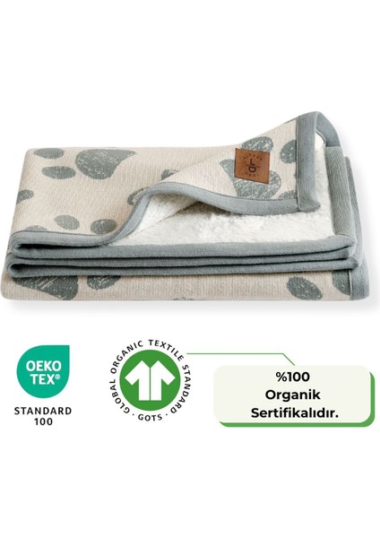 Lıttle Dedı sherpa Organik Pamuk Çift Taraflı Mint Bebek Çocuk Sevimli Pati Battaniyesi, 80X100 modelleri