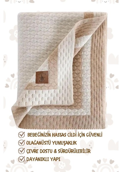 Lıttle Dedı shell Örgü Çocuk Bebek Battaniyesi, Çift Taraflı Örtü 80X100 cm - Taş