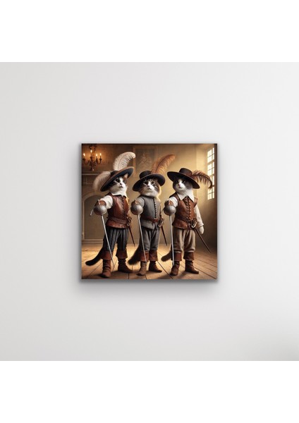 Üç Silahşör Kedi Kanvas Tablo 90 x 90 cm