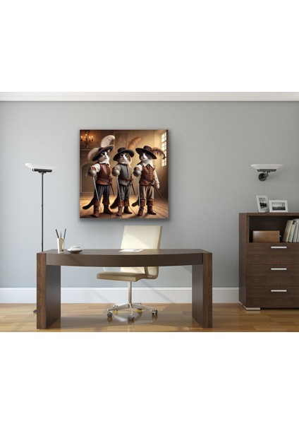 Üç Silahşör Kedi Kanvas Tablo 90 x 90 cm fiyatları