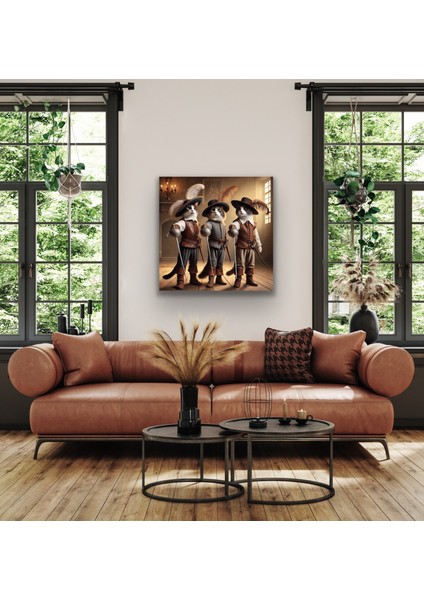 Üç Silahşör Kedi Kanvas Tablo 90 x 90 cm indirimleri