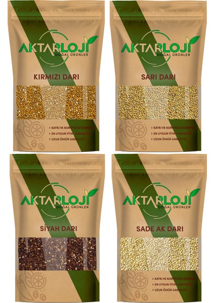 4'lü Darı Seti 250 gr Kırmızı 250 gr Ak Darı 250 gr Sarı Darı 250 gr Siyah Darı Muhabbet Kuşu Yemi