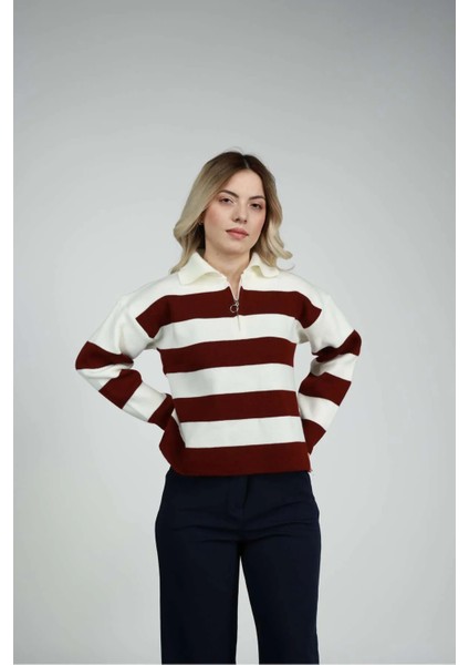 Fermuar Yaka Çizgili Crop modelleri