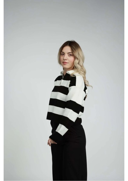 Fermuar Yaka Çizgili Crop modelleri