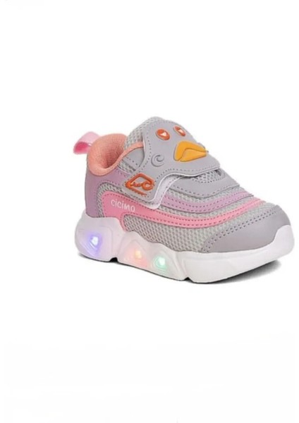 Cicimo Işıklı Renkli Tarz Günlük Rahat Ortopedi Hafif Bebe Çocuk Spor Gri Pembe