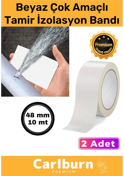 Süper Güçlü Su Geçirmez Sızdırmaz Beyaz Renk Çok Amaçlı Tamir İzolasyon Bandı 48 mm x 10 m 2 Adet