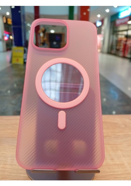 iPhone 15 Pro Max Uyumlu Pembe Ultra Slim Magsafe Kapak Mavi Hafif Kılıf