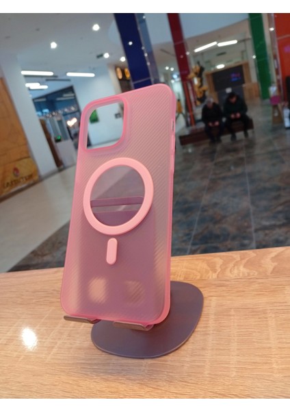 iPhone 15 Pro Max Uyumlu Pembe Ultra Slim Magsafe Kapak Mavi Hafif Kılıf