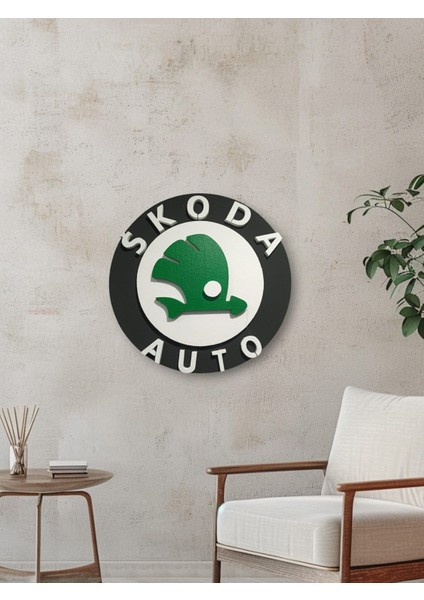 Skoda Logo 50 x 50 cm Skoda Araba Logosu | Skoda Marka Logosu | 3D Skoda Logo