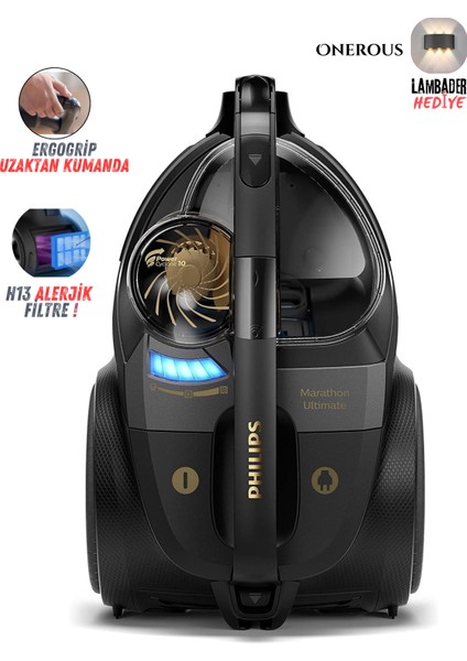 Marathon Yüksek Emiş Güçlü Hepa Filtreli POWERCYCLONE10 ve Nanoclean Teknojili Premium Torbasız Süpürge, Onerous Lambader Hediye