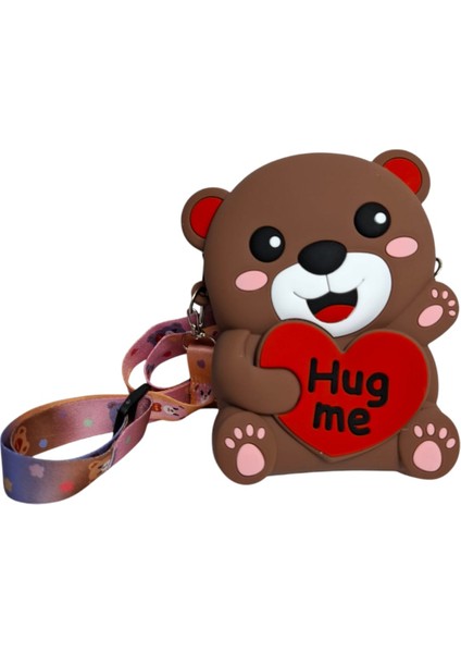 Kız Çocuk Kahverengi Kalp Figürlü Sevimli Ayıcık Mini Silikon Çanta Cüzdan fırsatları