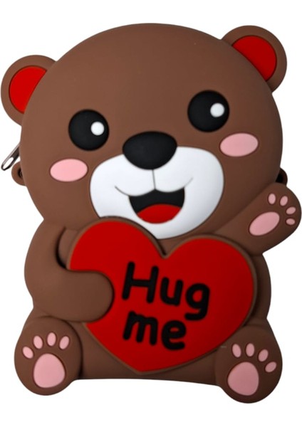 Kız Çocuk Kahverengi Kalp Figürlü Sevimli Ayıcık Mini Silikon Çanta Cüzdan indirimleri