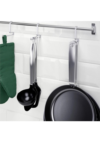 Mutfak Metal Duvar Rayı Uzunluk: 56 cm + 3 Adet Kanca Ikea Çelik Askı Gümüş Renk Kepçe Askısı indirimleri