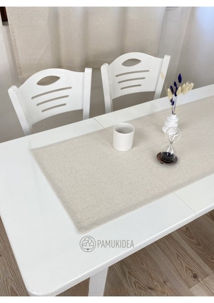45X145 cm | Yıkanmış Buldan Keten Dokuma Sade Düz Zarif %100 Pamuklu Runner, Sehpa - Masa Örtüsü