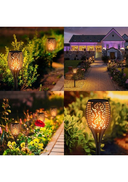 Güneş Enerjili Solar Bahçe Aydınlarması Alev Efektli Meşale Stil Kablosuz Karanlıkta Otomatik Yanar