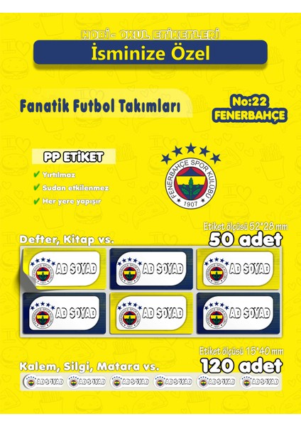 FB PP Etiket İsme Özel Hobi - Okul Seti 170 Adet