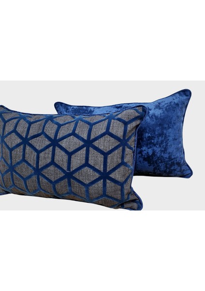 30 x 50 Geometrik Desen Lacivert 2'li Dekoratif Kırlent Seti