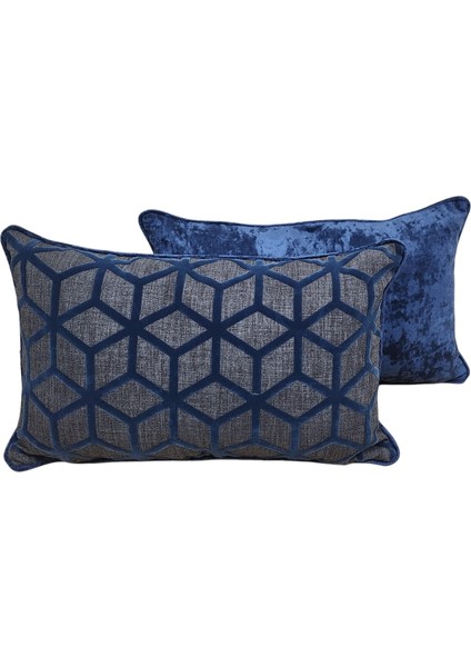 30 x 50 Geometrik Desen Lacivert 2'li Dekoratif Kırlent Seti