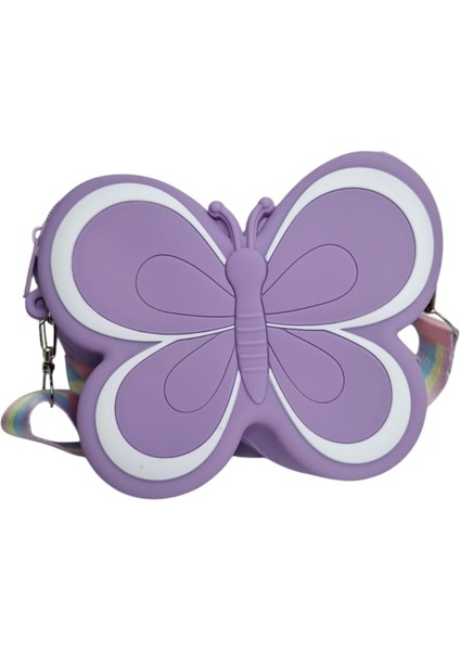 Kız Çocuk Lila Renk Kelebek Model Mini Silikon Çanta Cüzdan modelleri