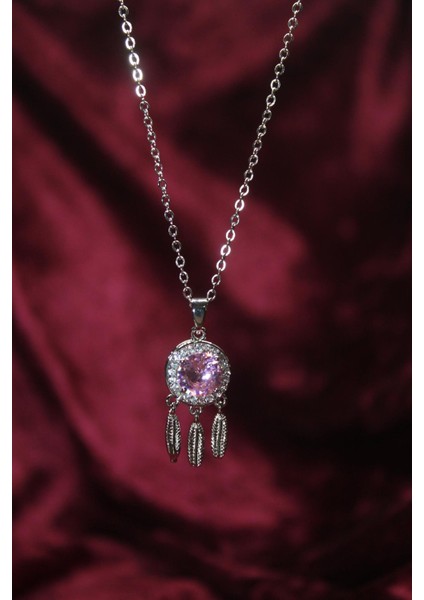 Çelik Pembe Taşlı Rüya Kapanı Kolye