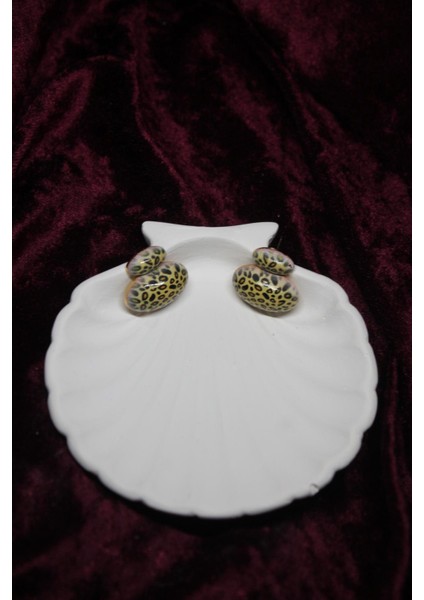 Leopar Desen Oval Küpe