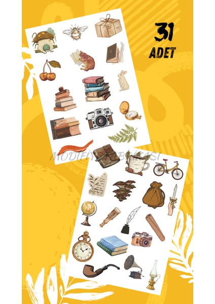 Uv Baskılı Vintage Temalı Sticker Planner Ajanda Bullet Journal Için Uygun