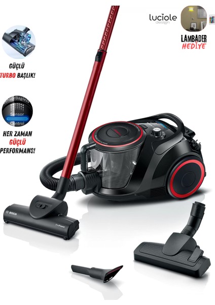 Ultra Güçlü Turbo Başlıklı Hepa Filtreli Premium Toz Torbasız Süpürge 10 Yıl Motor Garantili, Onerous Lambader Hediye
