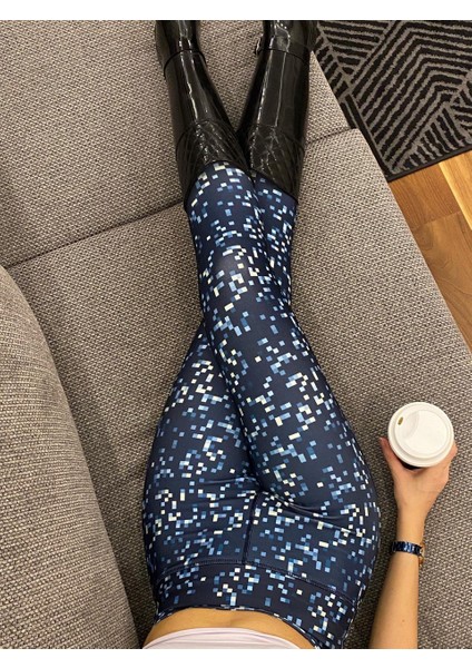 Mini Kare Desenli Lacivert Spor Tayt fiyatları