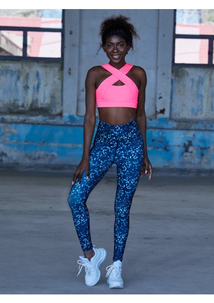 Mini Kare Desenli Lacivert Spor Tayt modelleri