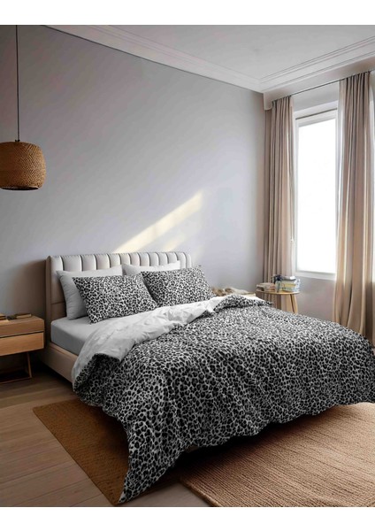 Çift Kişilik Nevresim Takımı Leopar Desenli Siyah 200 x 220 cm