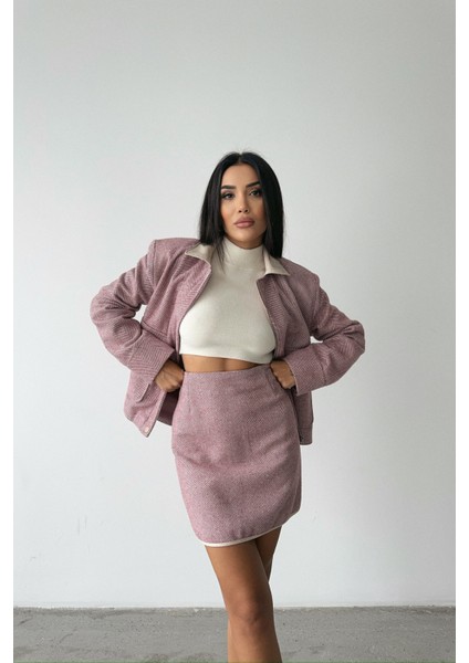 Pembe Kaşe Kısa Etek