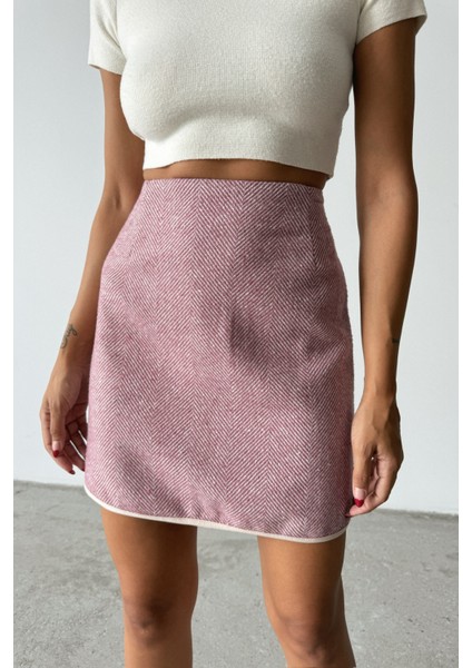 Pembe Kaşe Kısa Etek modelleri