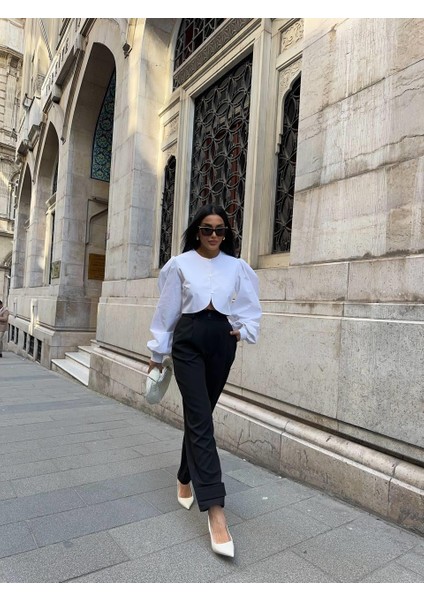 Paçası Cırtlı Pantolon - Siyah