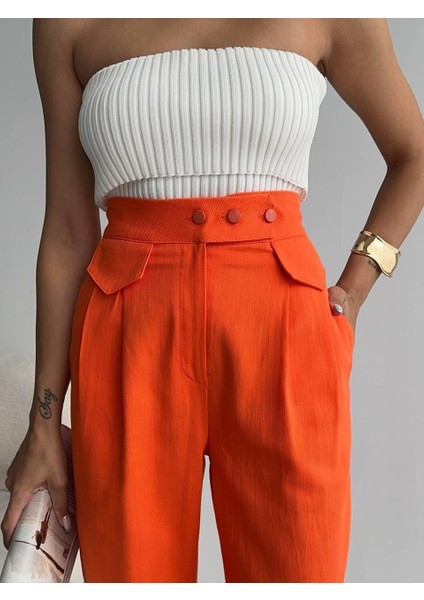Pantolon Kapalı Cep 3 Düğme Detaylı - Orange modelleri