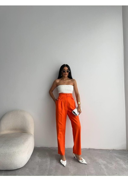 Pantolon Kapalı Cep 3 Düğme Detaylı - Orange indirimleri