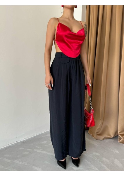 Pile ve Cep Kapak Detaylı Salaş Pantolon - Siyah fiyatları