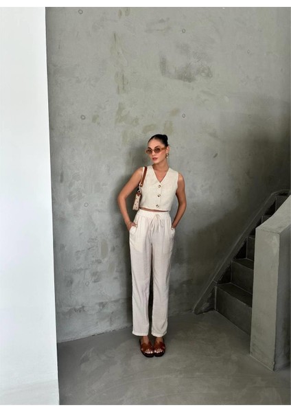 Bel Lastik Detaylı Modal Kumaş Pantolon - Bej