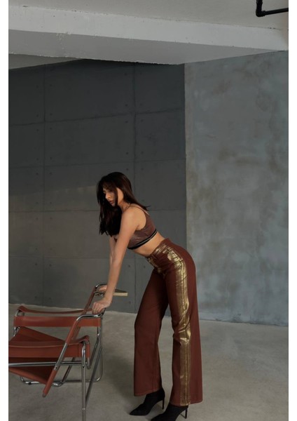 Kahverengi Gabardin Palazzo Pantolon