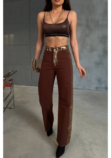 Kahverengi Gabardin Palazzo Pantolon modelleri