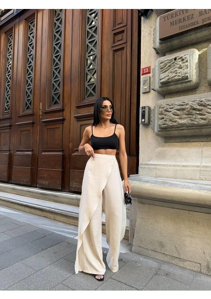 Şalvar Kapak Bağlamalı Pantolon - Bej