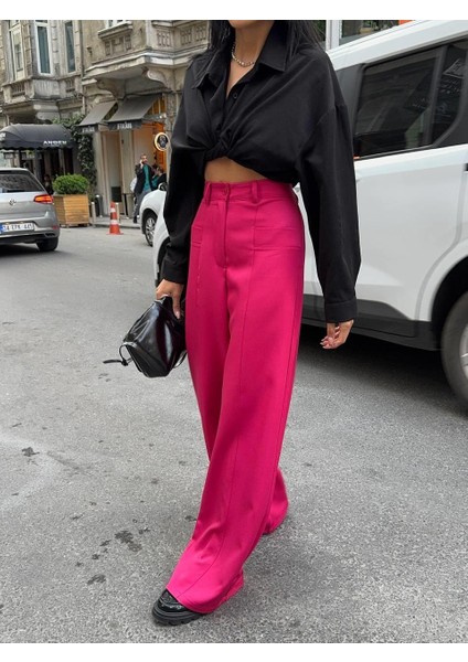 Pantolon Kapalı Cep Detaylı Salaş Pantolon - Fuşya