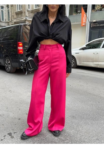 Pantolon Kapalı Cep Detaylı Salaş Pantolon - Fuşya fiyatları