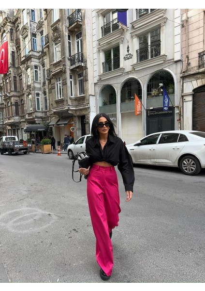 Pantolon Kapalı Cep Detaylı Salaş Pantolon - Fuşya modelleri