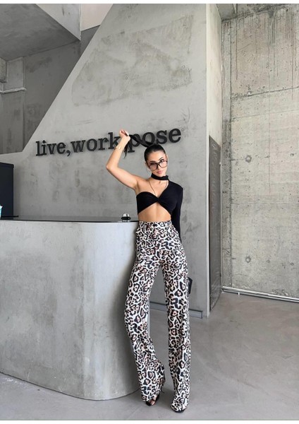 Leopar Palazzo Pantolon - Bej