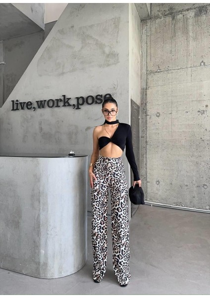 Leopar Palazzo Pantolon - Bej modelleri
