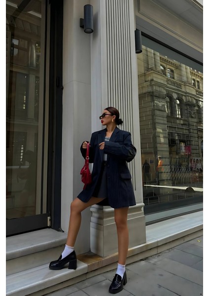 Lacivert Kaşe Çizgili Blazer Ceket fiyatları