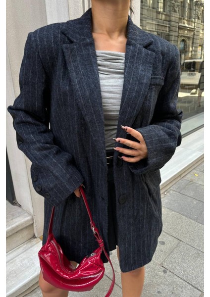 Lacivert Kaşe Çizgili Blazer Ceket modelleri