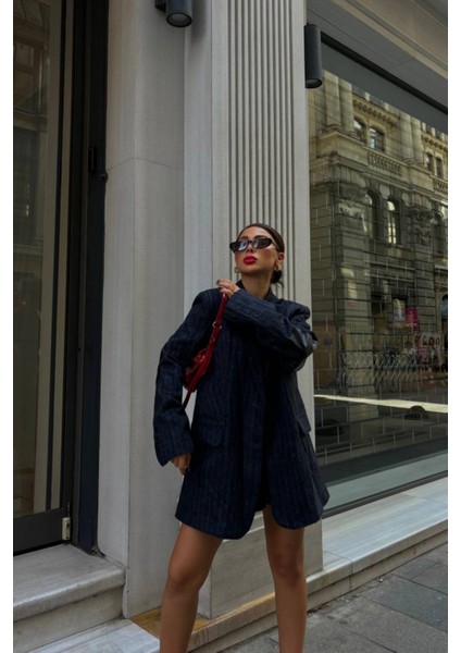 Lacivert Kaşe Çizgili Blazer Ceket fırsatları